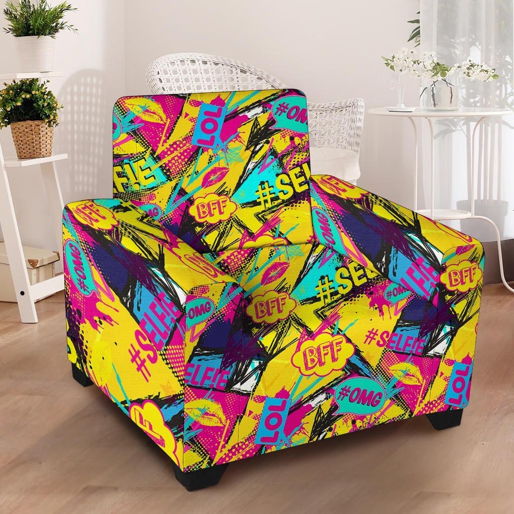 Abstract Comic Bubble Graffiti Print Armchair Cover-grizzshop