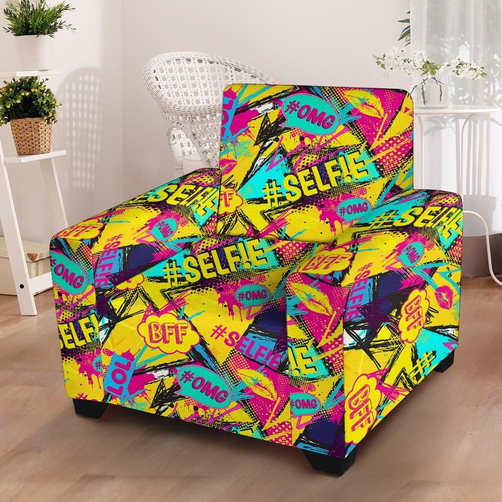 Abstract Comic Bubble Graffiti Print Armchair Cover-grizzshop