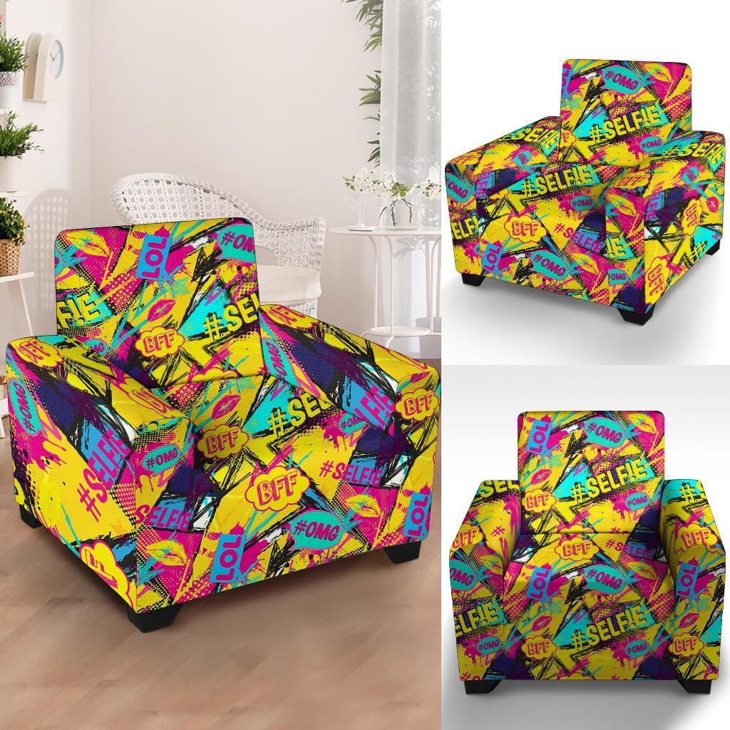 Abstract Comic Bubble Graffiti Print Armchair Cover-grizzshop