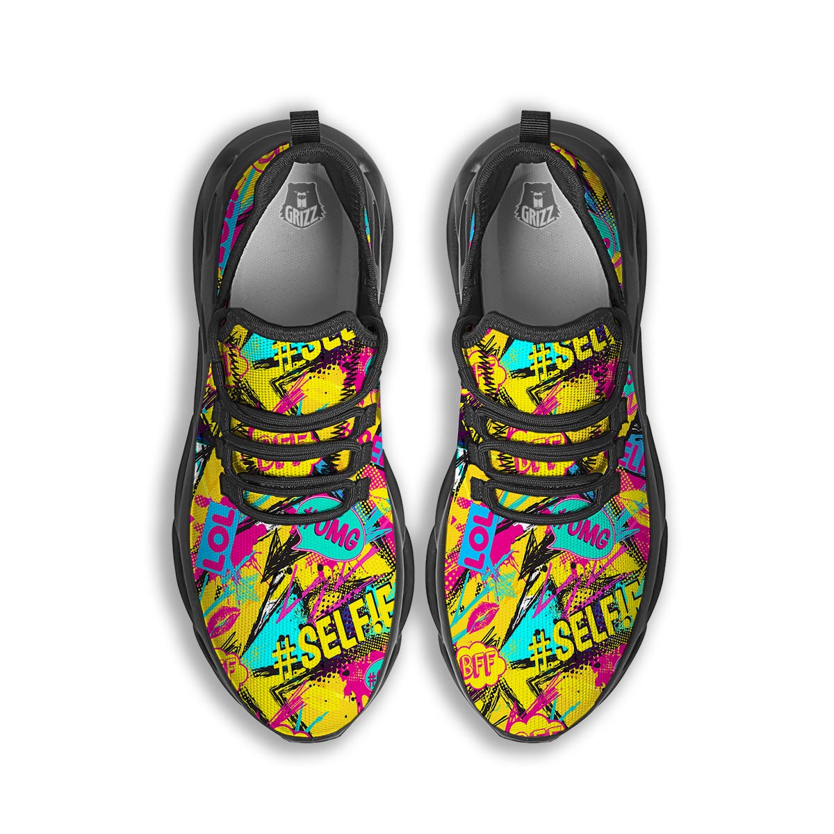 Abstract Comic Bubble Graffiti Print Black Running Shoes-grizzshop