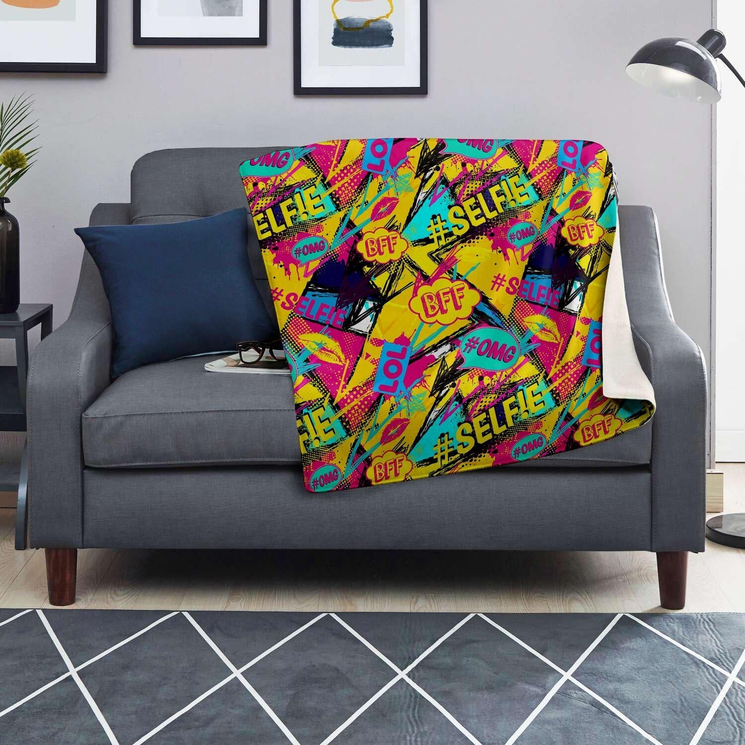 Abstract Comic Bubble Graffiti Print Blanket-grizzshop