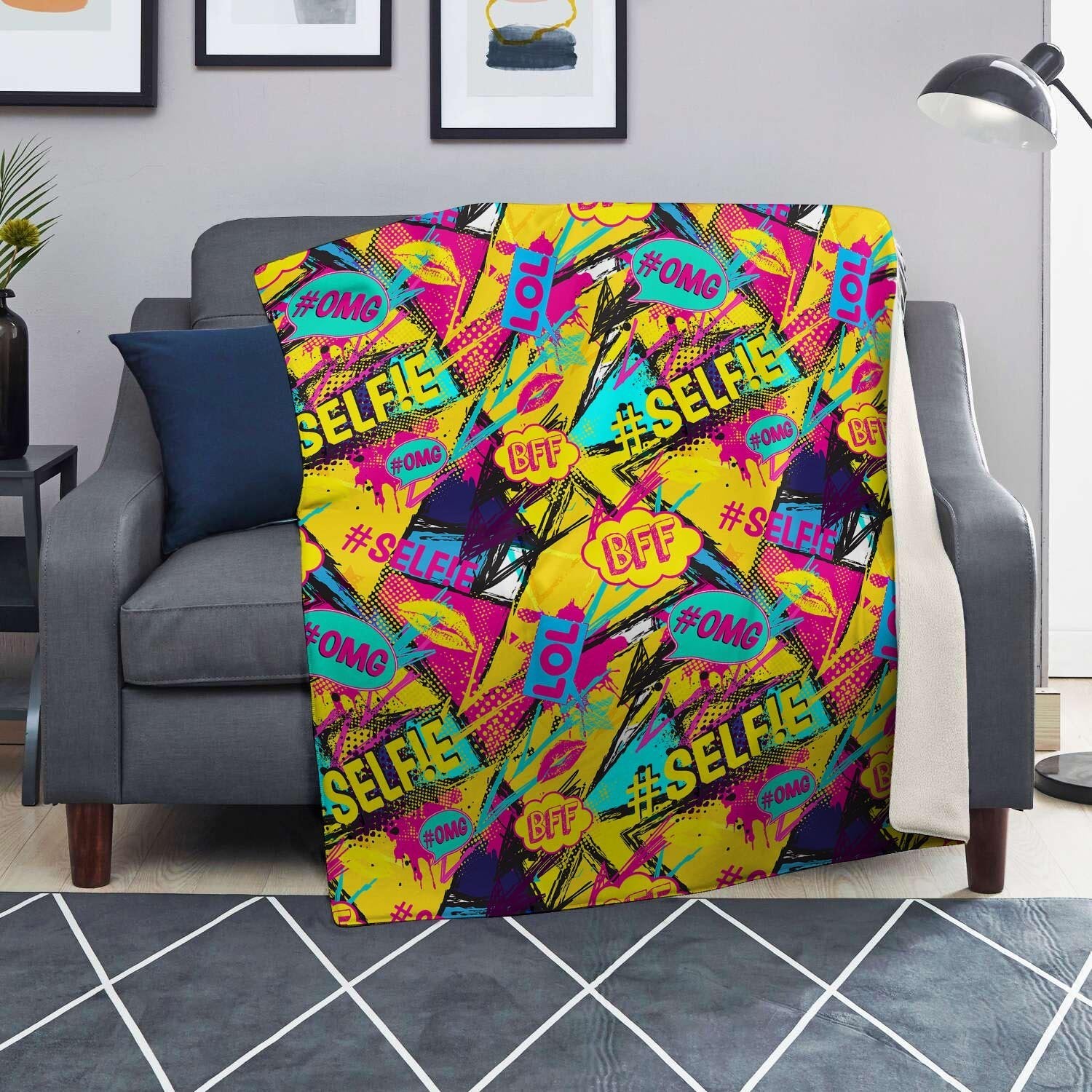 Abstract Comic Bubble Graffiti Print Blanket-grizzshop