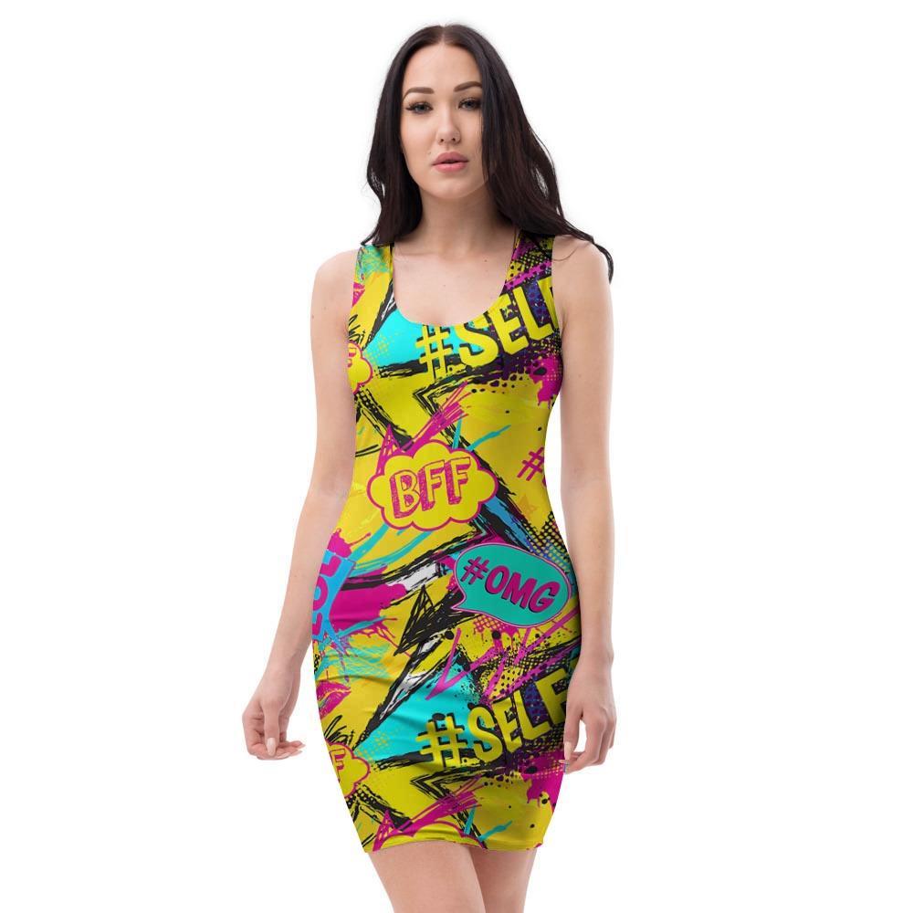 Abstract Comic Bubble Graffiti Print Bodycon Dress-grizzshop