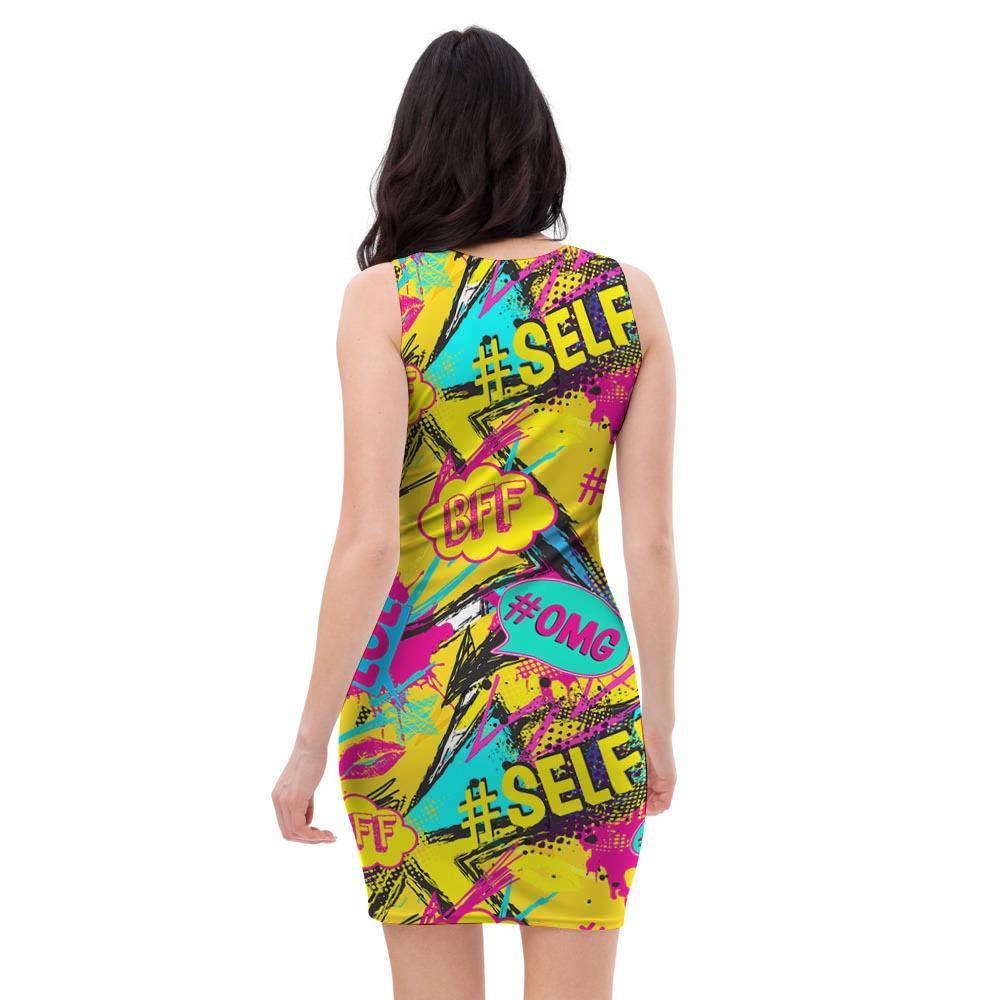 Abstract Comic Bubble Graffiti Print Bodycon Dress-grizzshop