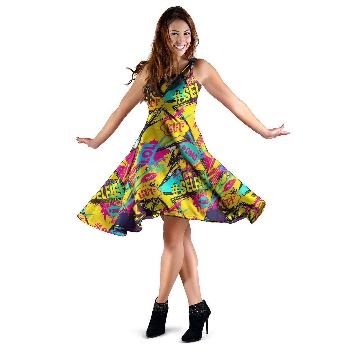 Abstract Comic Bubble Graffiti Print Dress-grizzshop