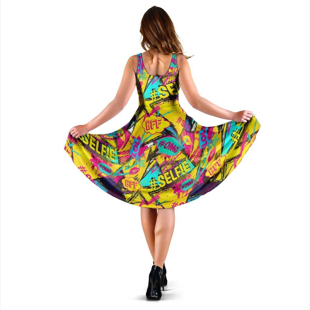 Abstract Comic Bubble Graffiti Print Dress-grizzshop