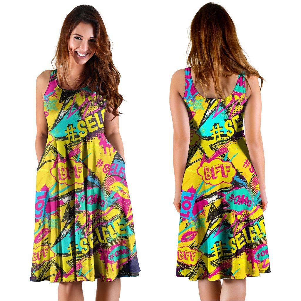 Abstract Comic Bubble Graffiti Print Dress-grizzshop