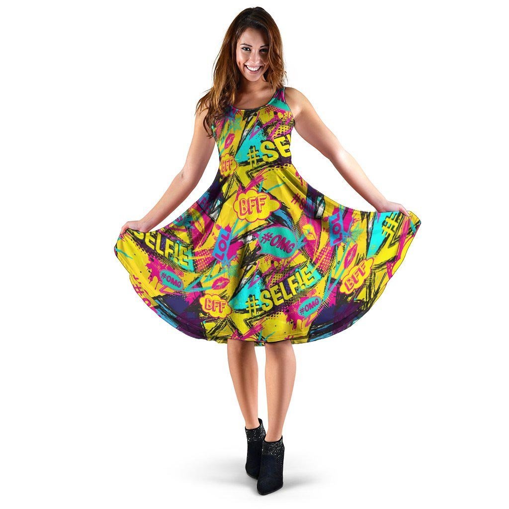 Abstract Comic Bubble Graffiti Print Dress-grizzshop