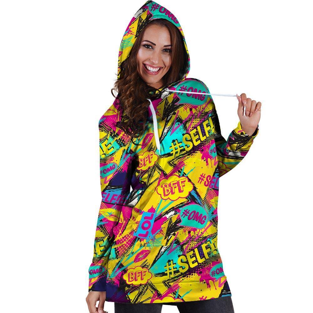 Abstract Comic Bubble Graffiti Print Hoodie Dress-grizzshop