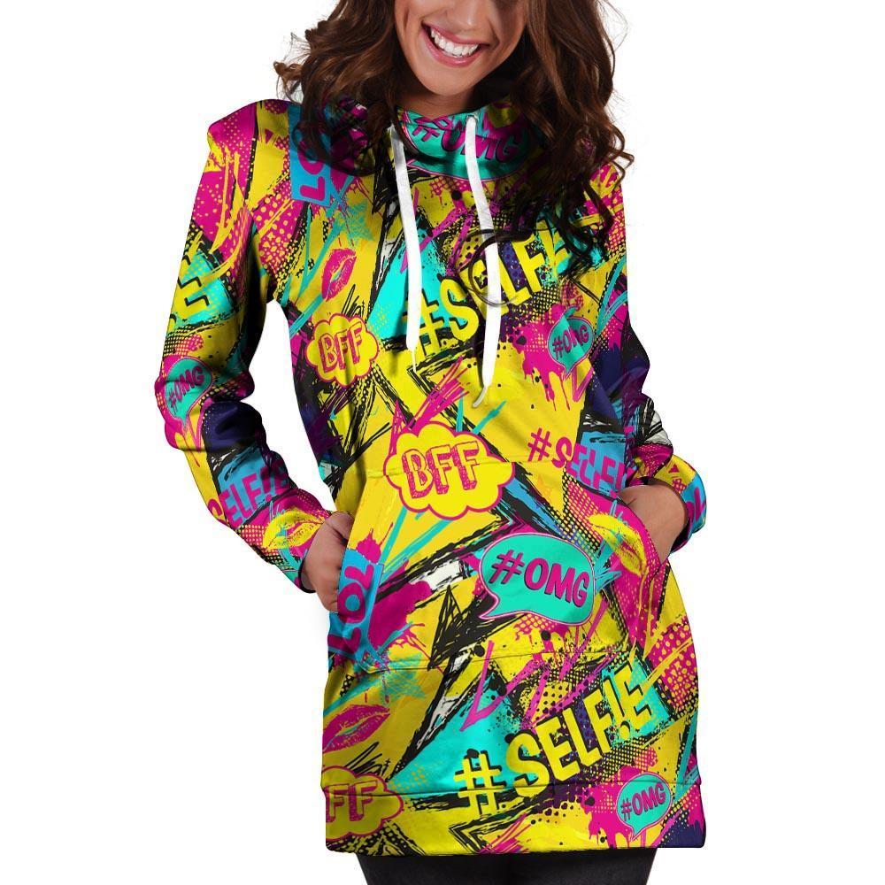 Abstract Comic Bubble Graffiti Print Hoodie Dress-grizzshop