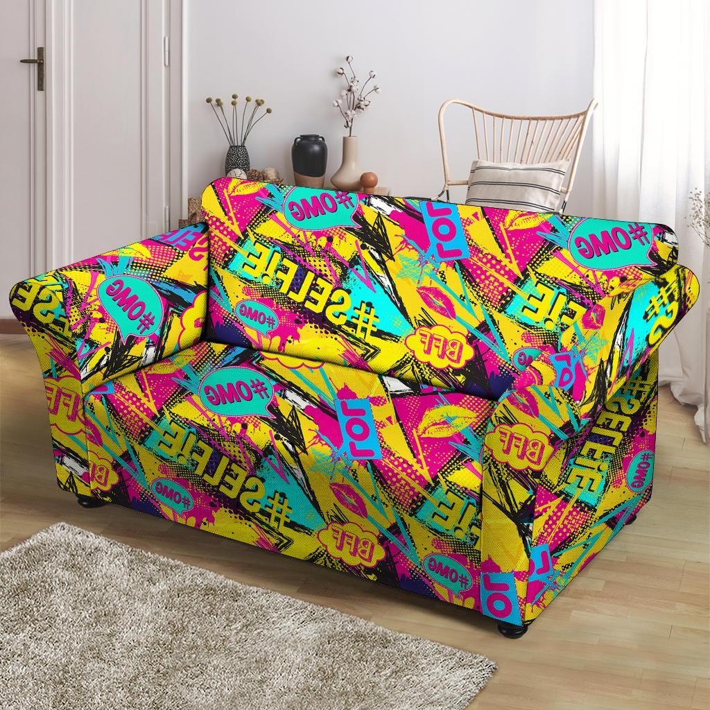 Abstract Comic Bubble Graffiti Print Loveseat Cover-grizzshop