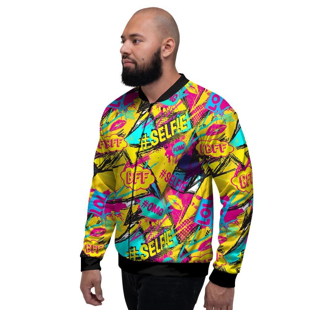 Abstract Comic Bubble Graffiti Print Men's Bomber Jacket-grizzshop