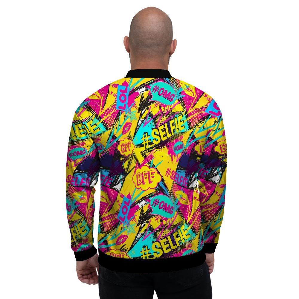 Abstract Comic Bubble Graffiti Print Men's Bomber Jacket-grizzshop