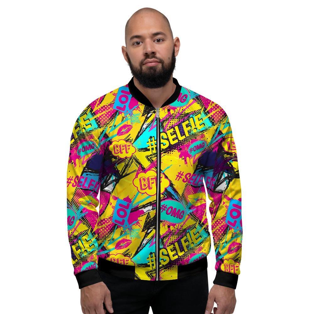 Abstract Comic Bubble Graffiti Print Men's Bomber Jacket-grizzshop