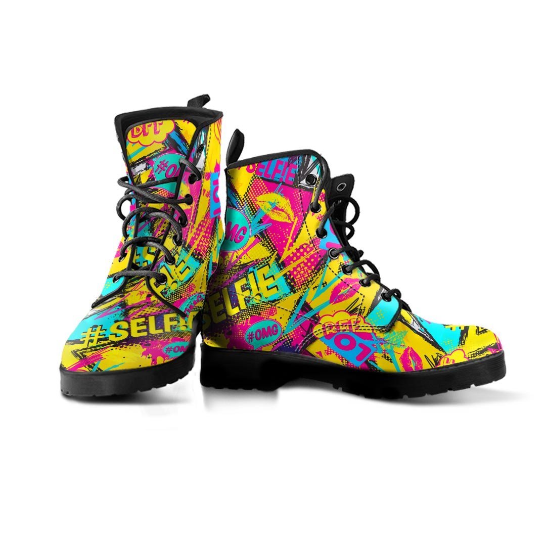 Abstract Comic Bubble Graffiti Print Men's Boots-grizzshop