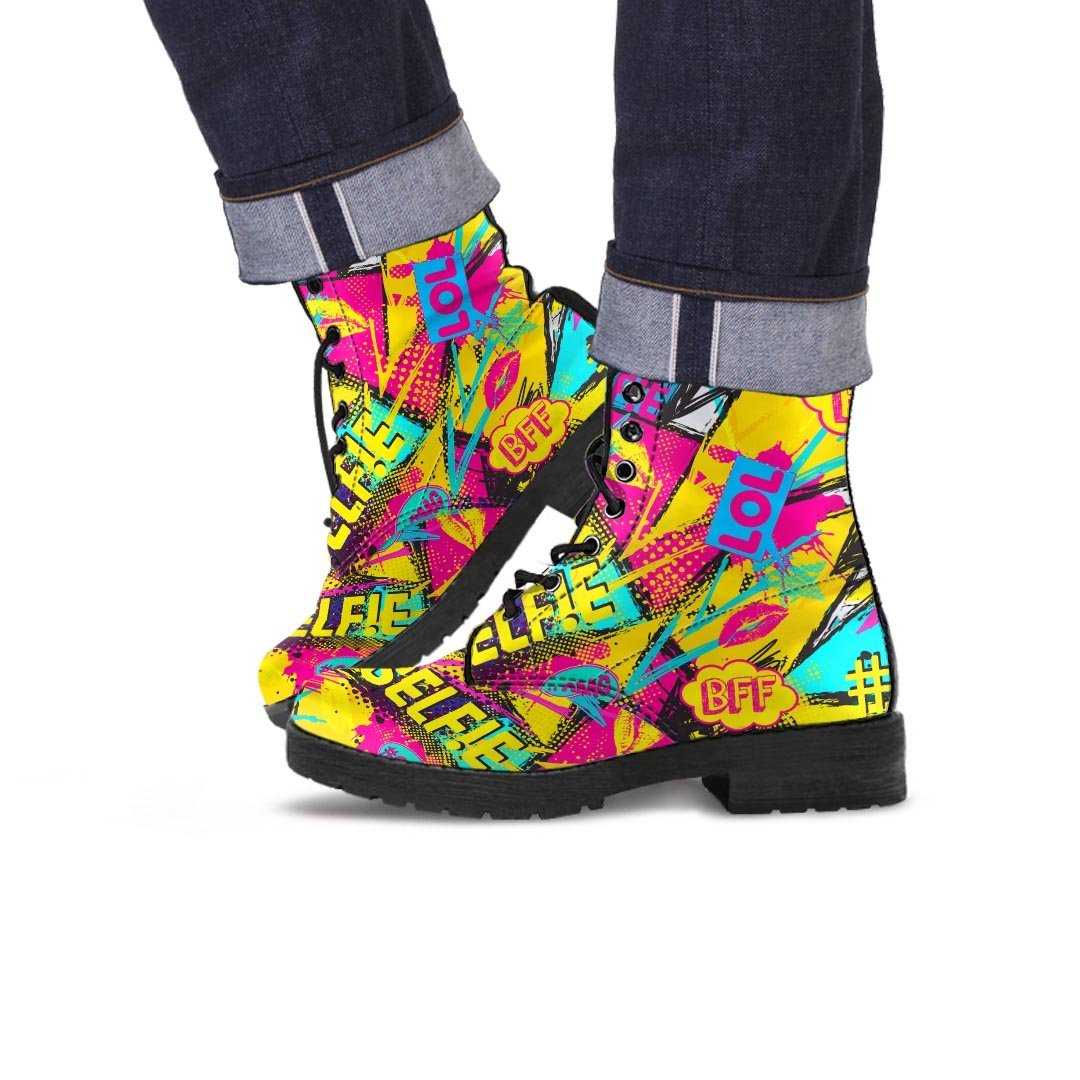 Abstract Comic Bubble Graffiti Print Men's Boots-grizzshop