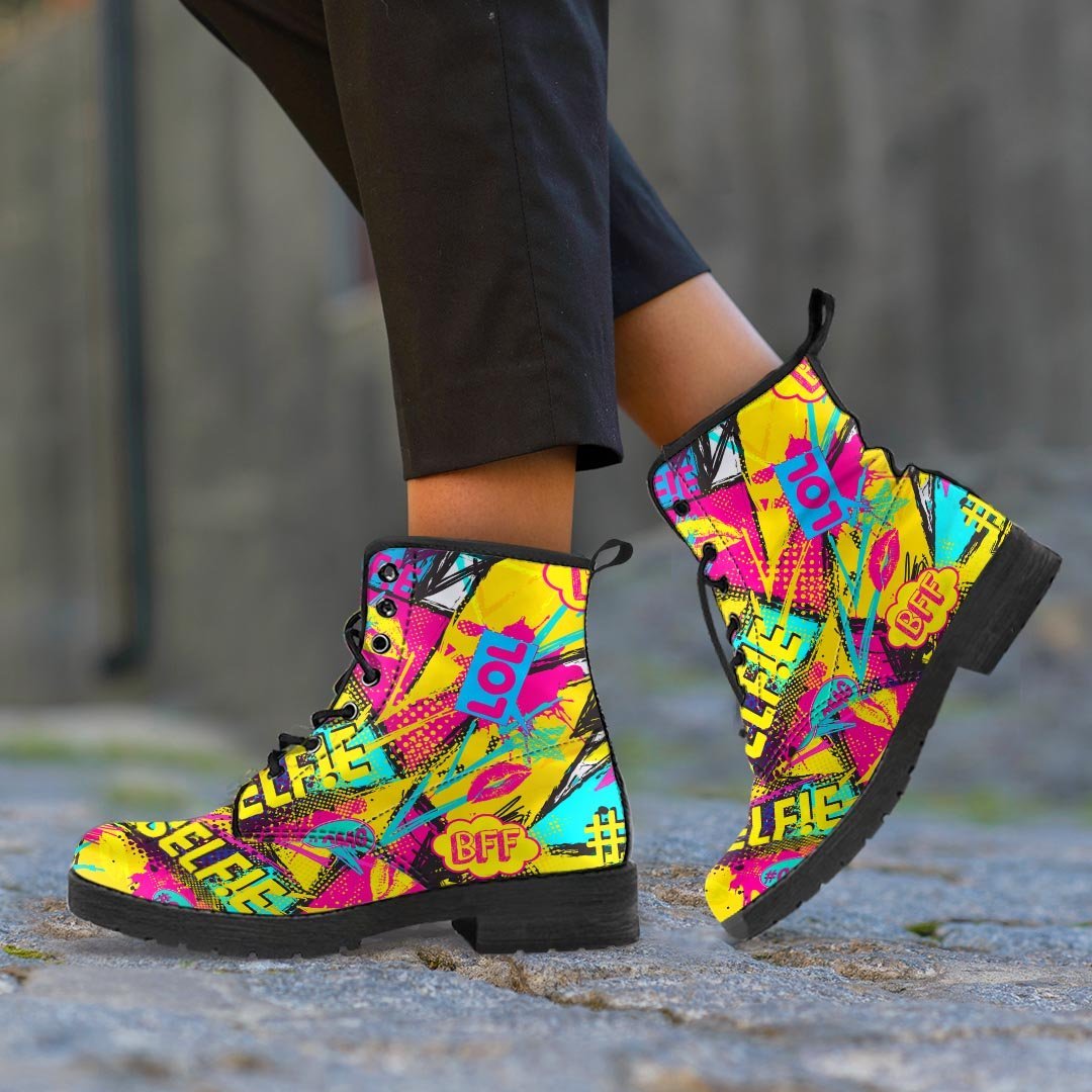 Abstract Comic Bubble Graffiti Print Men's Boots-grizzshop