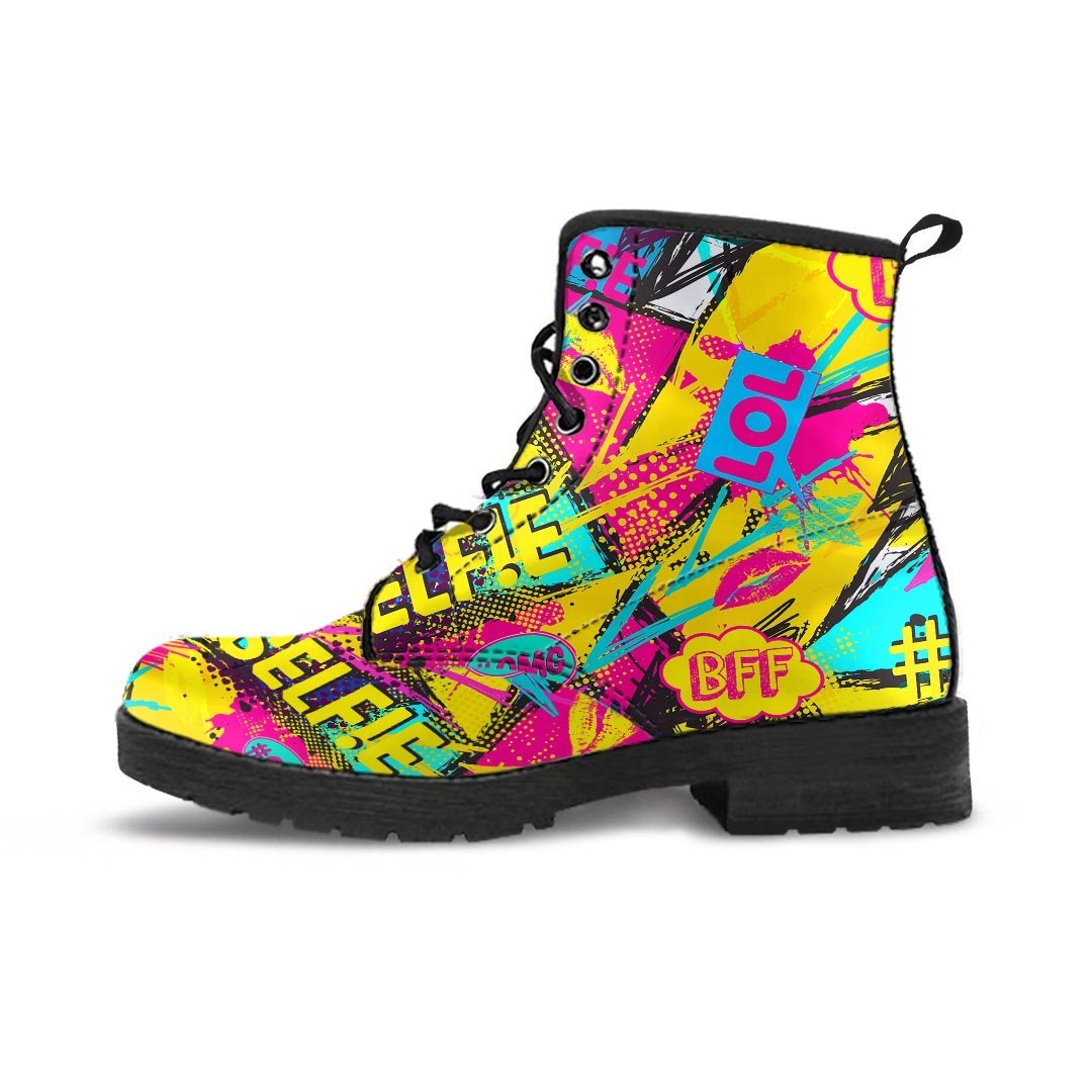 Abstract Comic Bubble Graffiti Print Men's Boots-grizzshop