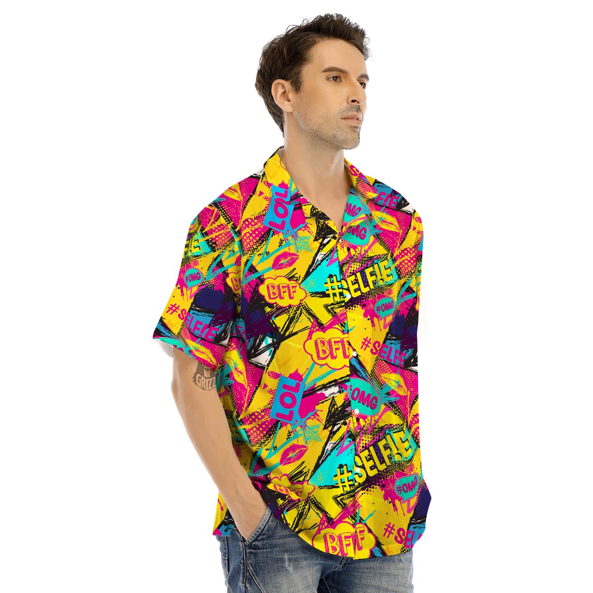 Abstract Comic Bubble Graffiti Print Men’s Hawaiian Shirt-grizzshop