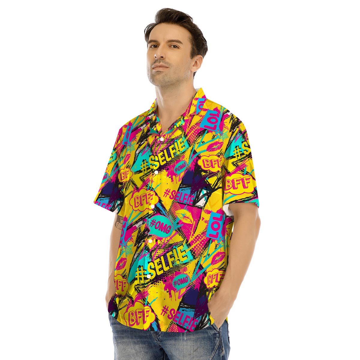 Abstract Comic Bubble Graffiti Print Men’s Hawaiian Shirt-grizzshop