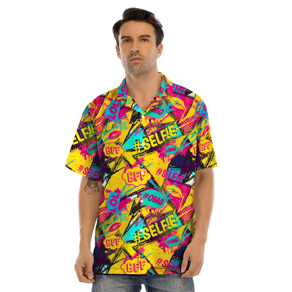 Abstract Comic Bubble Graffiti Print Men’s Hawaiian Shirt-grizzshop