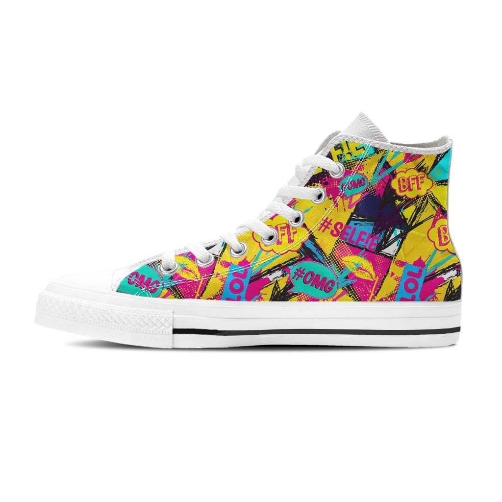 Abstract Comic Bubble Graffiti Print Men's High Top Shoes-grizzshop