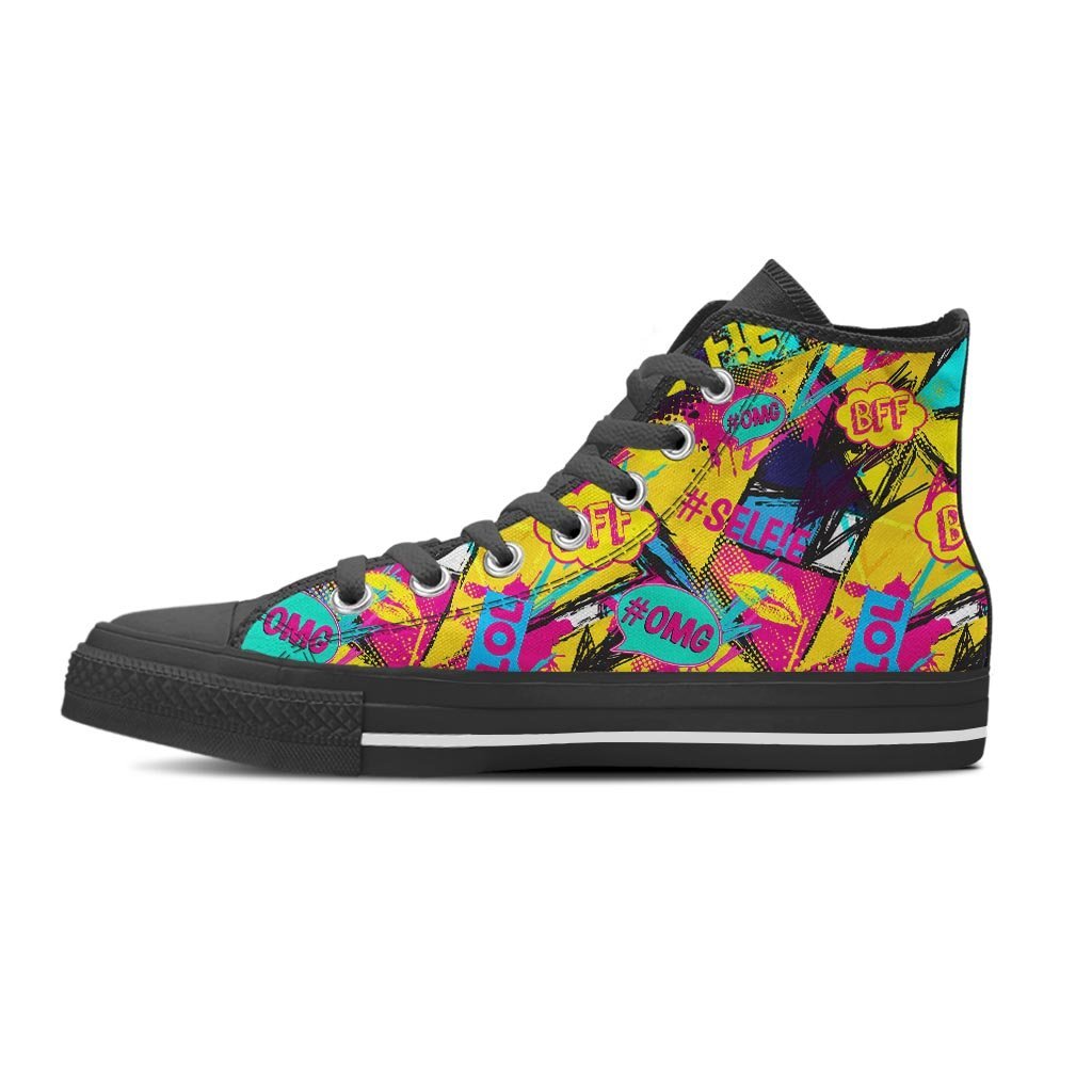 Abstract Comic Bubble Graffiti Print Men's High Top Shoes-grizzshop