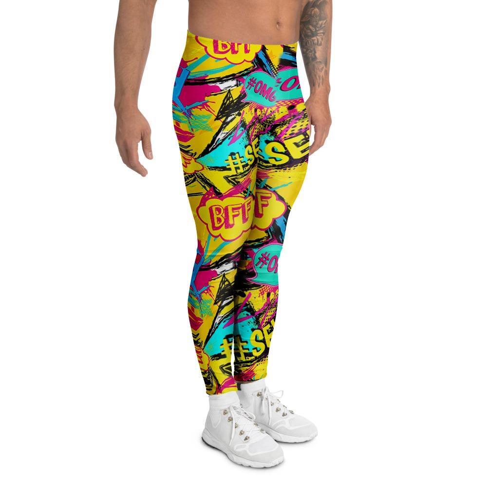 Abstract Comic Bubble Graffiti Print Men's Leggings-grizzshop
