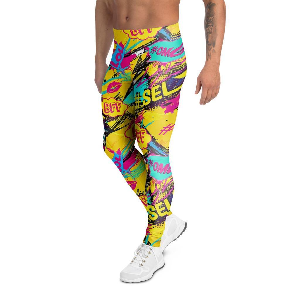 Abstract Comic Bubble Graffiti Print Men's Leggings-grizzshop