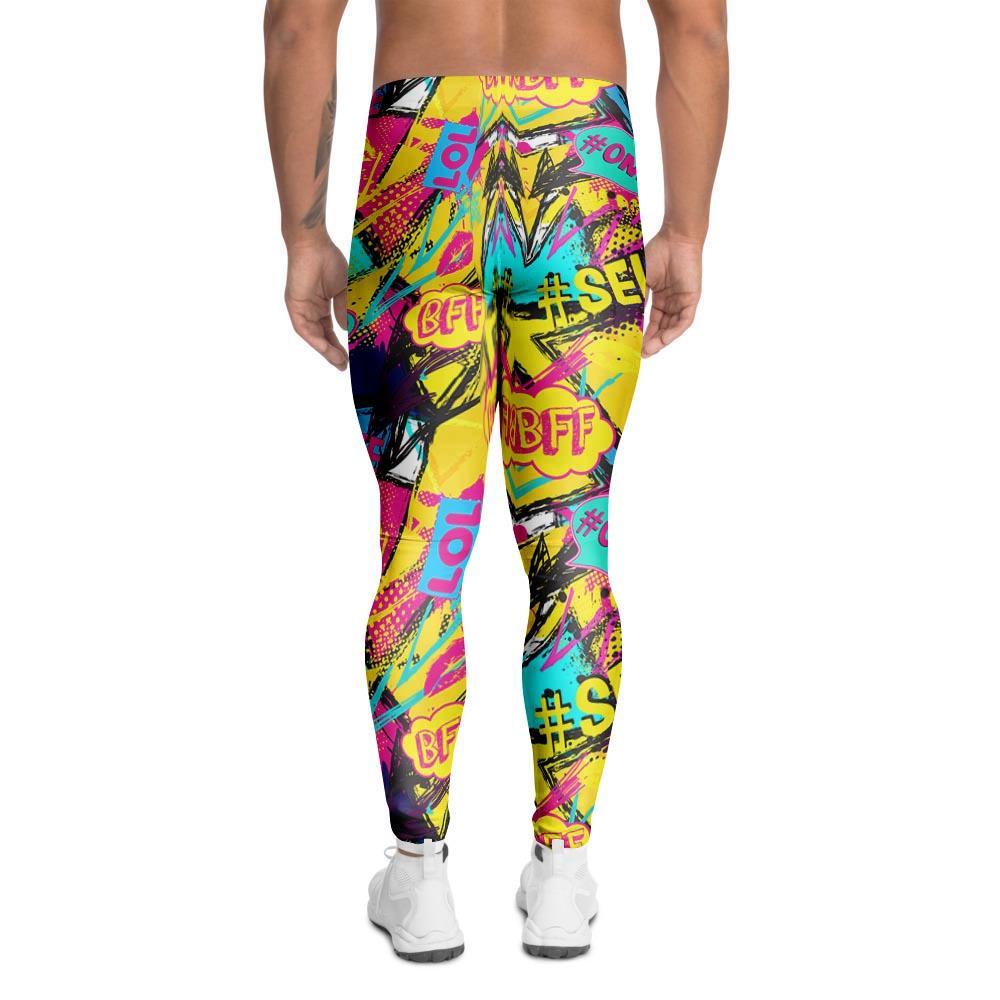 Abstract Comic Bubble Graffiti Print Men's Leggings-grizzshop