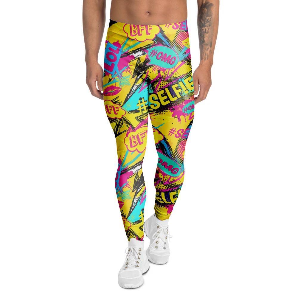 Abstract Comic Bubble Graffiti Print Men's Leggings-grizzshop