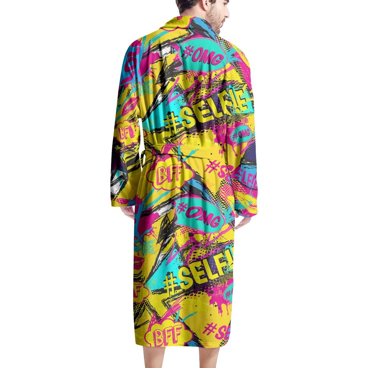 Abstract Comic Bubble Graffiti Print Men's Robe-grizzshop