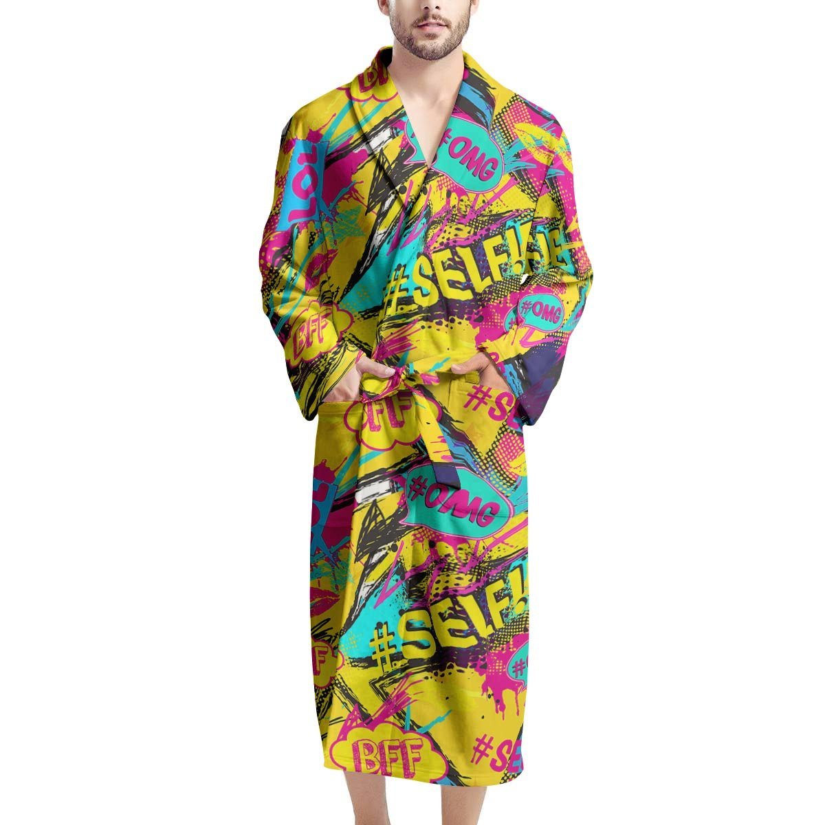 Abstract Comic Bubble Graffiti Print Men's Robe-grizzshop