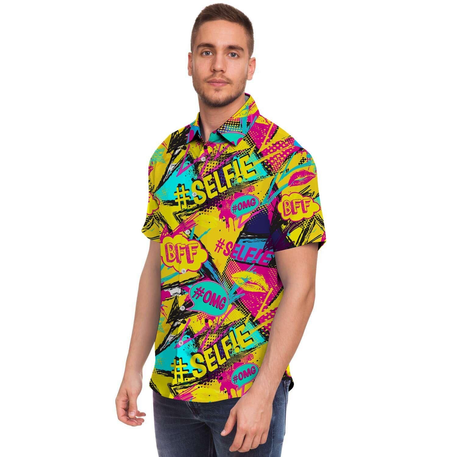 Abstract Comic Bubble Graffiti Print Men's Short Sleeve Shirt-grizzshop