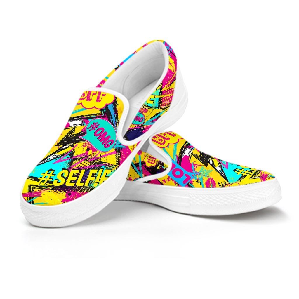 Abstract Comic Bubble Graffiti Print Men's Slip On Sneakers-grizzshop