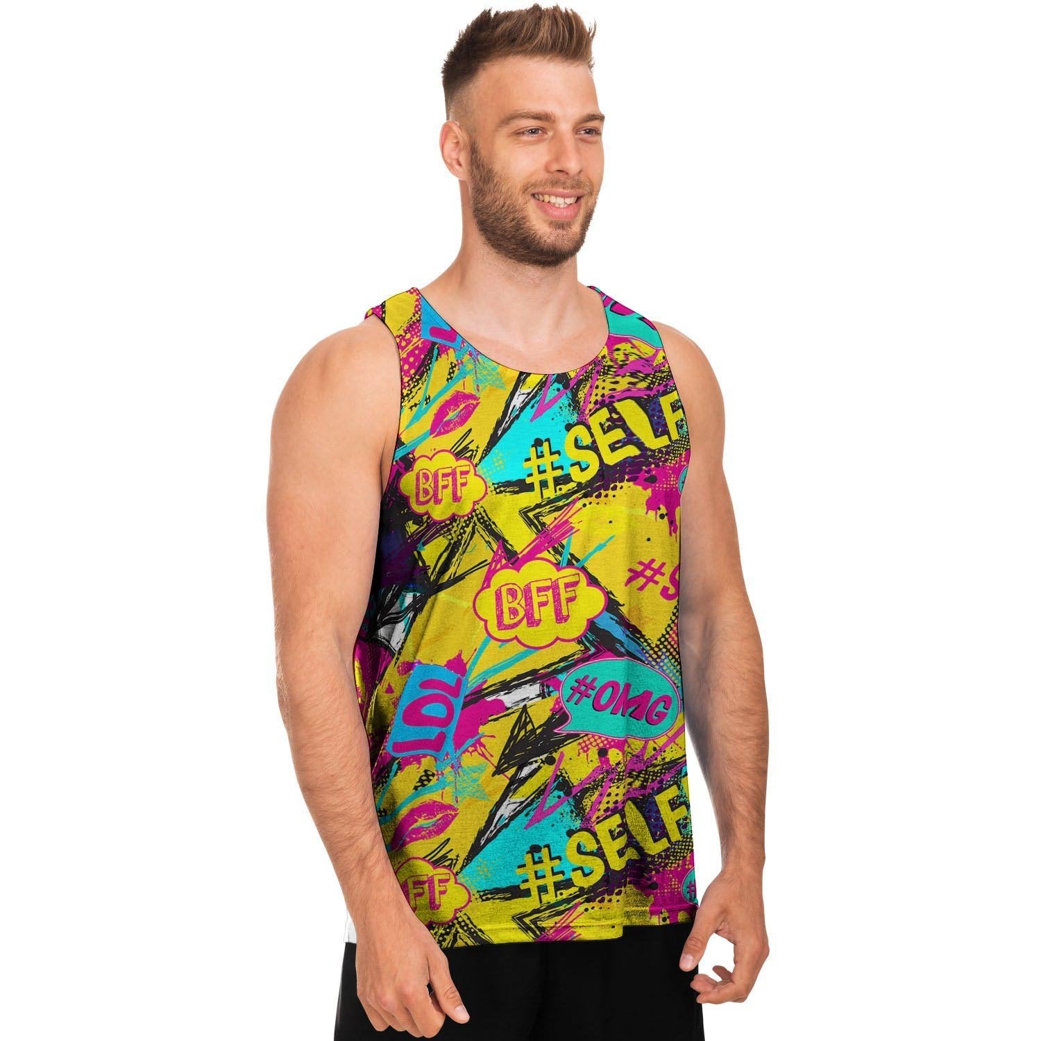 Abstract Comic Bubble Graffiti Print Men's Tank Tops-grizzshop