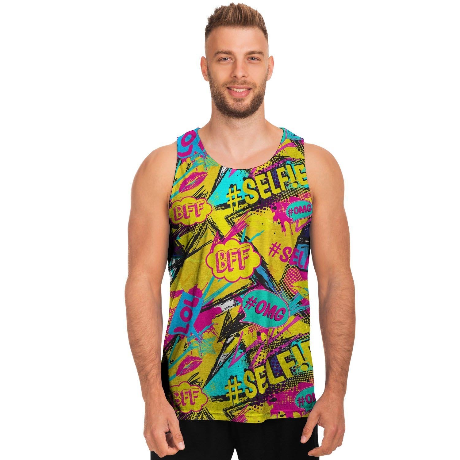 Abstract Comic Bubble Graffiti Print Men's Tank Tops-grizzshop