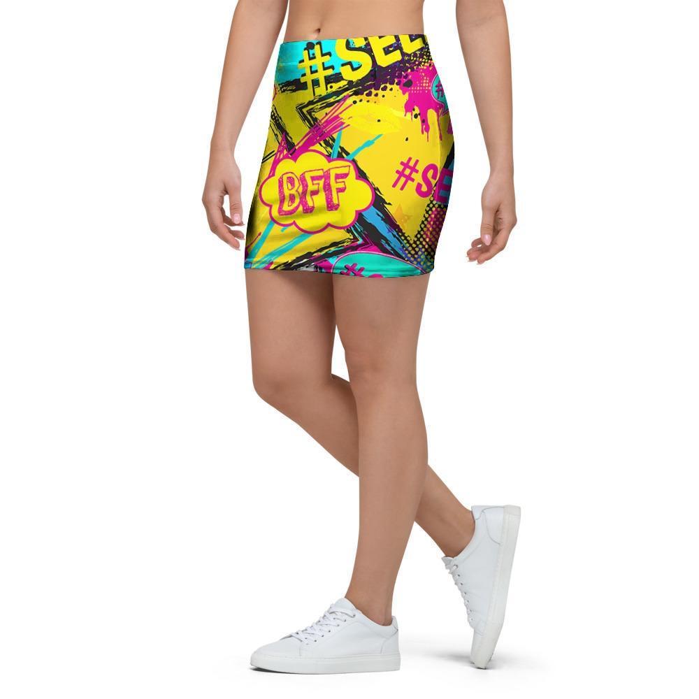 Abstract Comic Bubble Graffiti Print Mini Skirt-grizzshop