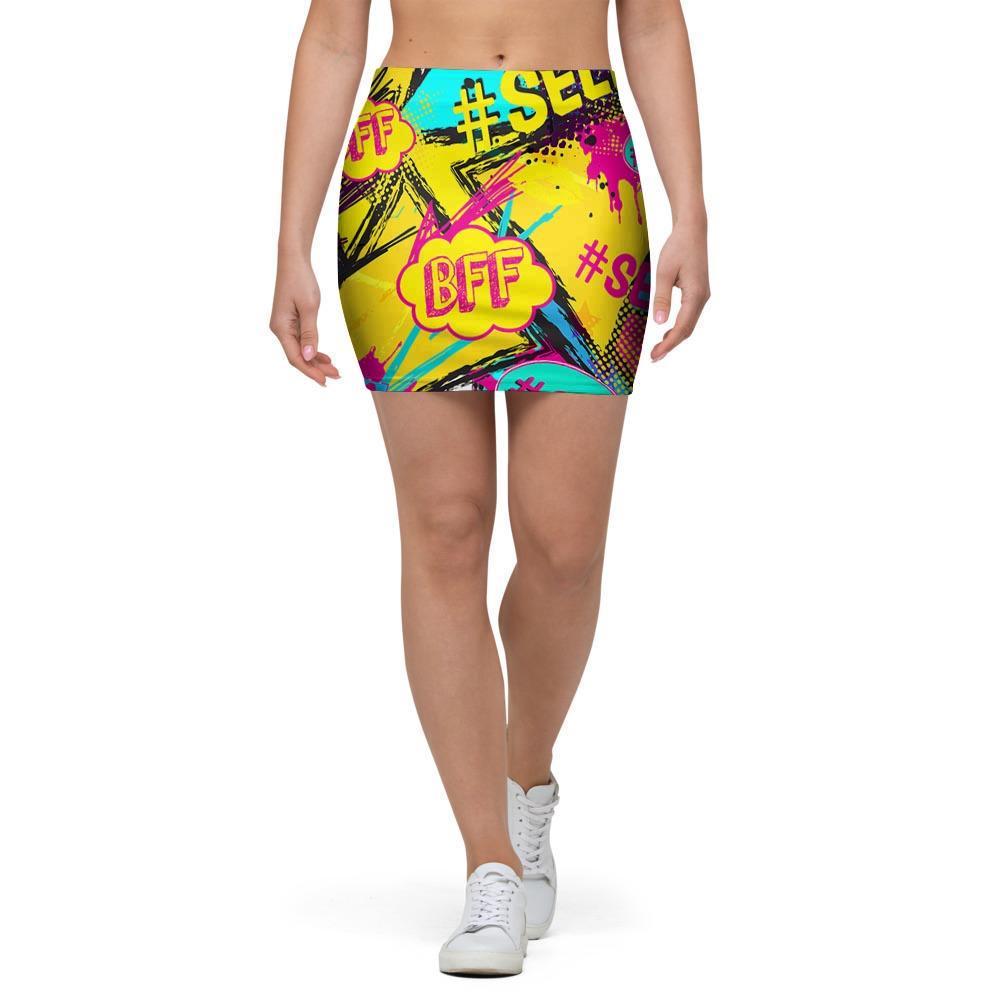 Abstract Comic Bubble Graffiti Print Mini Skirt-grizzshop