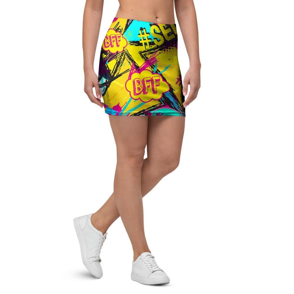 Abstract Comic Bubble Graffiti Print Mini Skirt-grizzshop