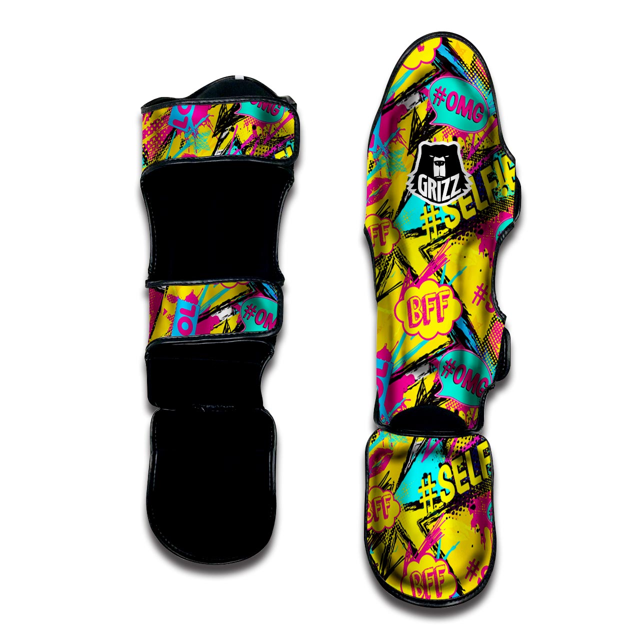 Abstract Comic Bubble Graffiti Print Muay Thai Shin Guard-grizzshop