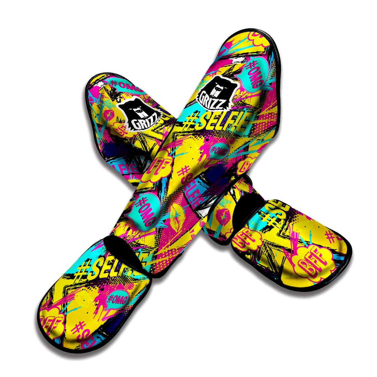 Abstract Comic Bubble Graffiti Print Muay Thai Shin Guard-grizzshop