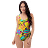 Abstract Comic Bubble Graffiti Print One Piece Swimsuite-grizzshop