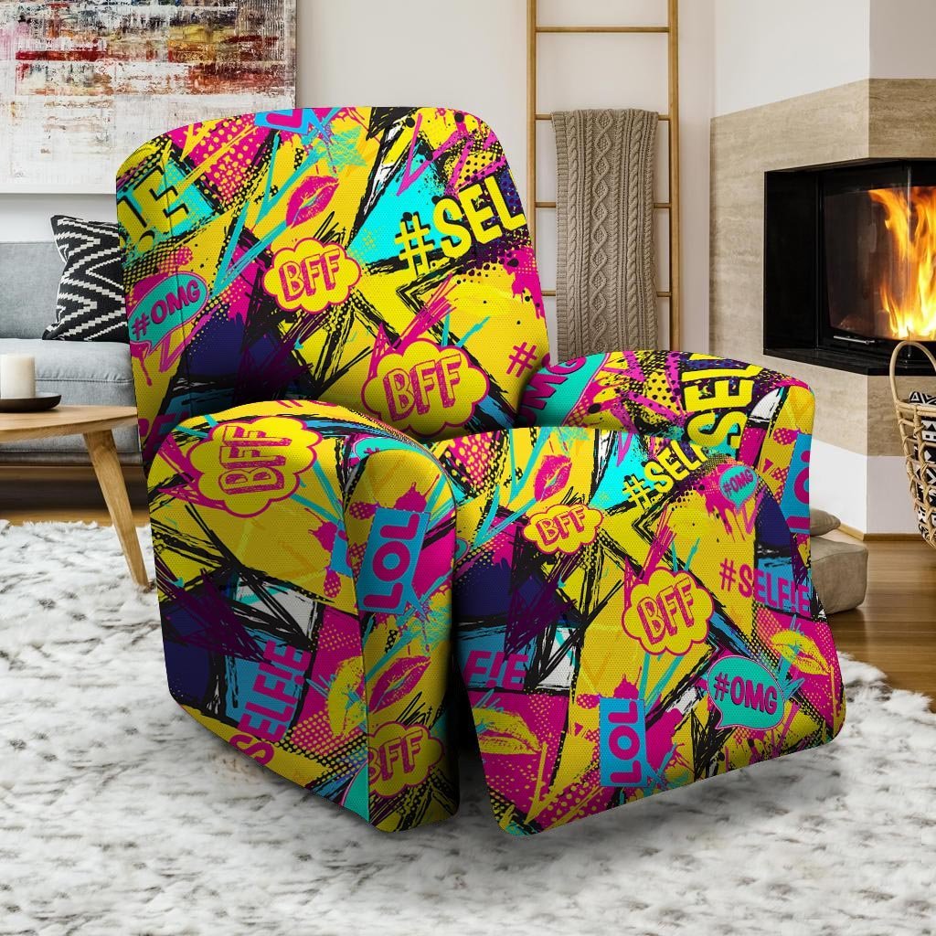 Abstract Comic Bubble Graffiti Print Recliner Cover-grizzshop