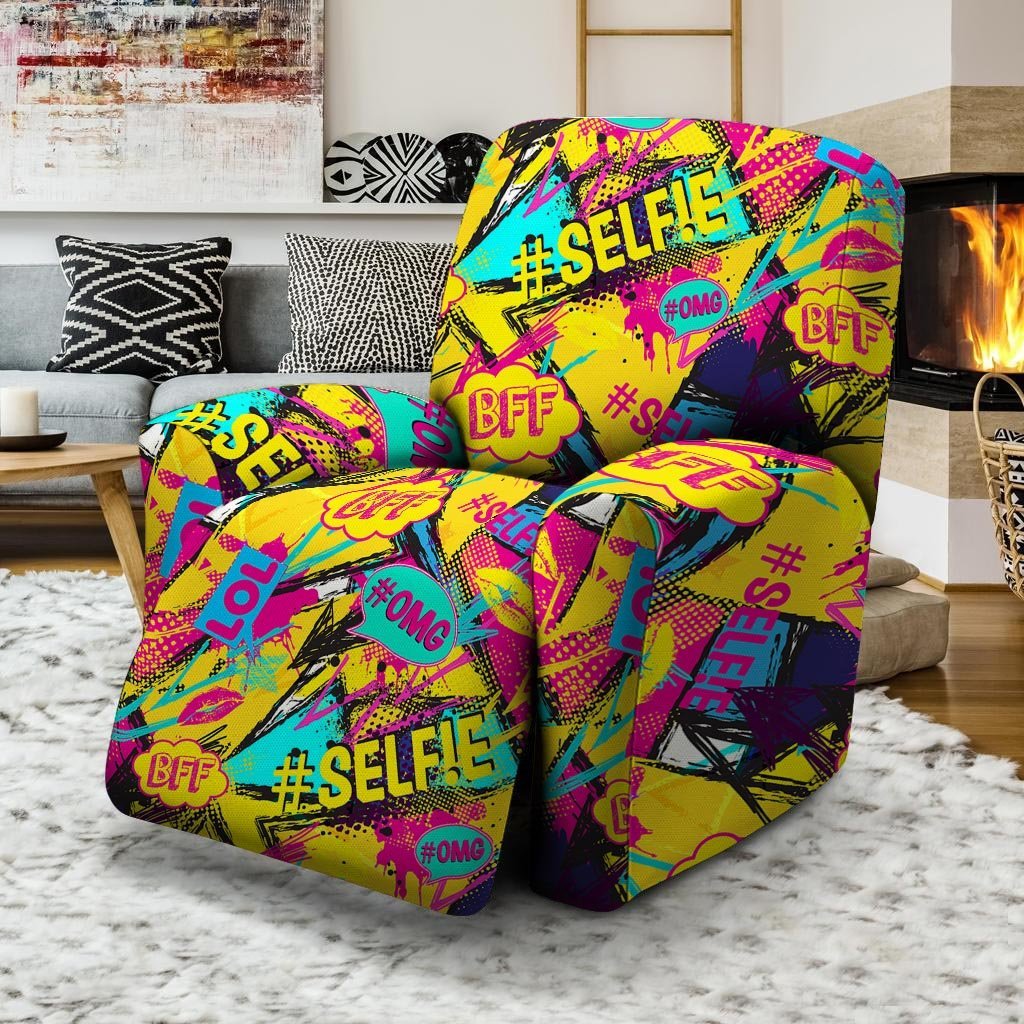 Abstract Comic Bubble Graffiti Print Recliner Cover-grizzshop