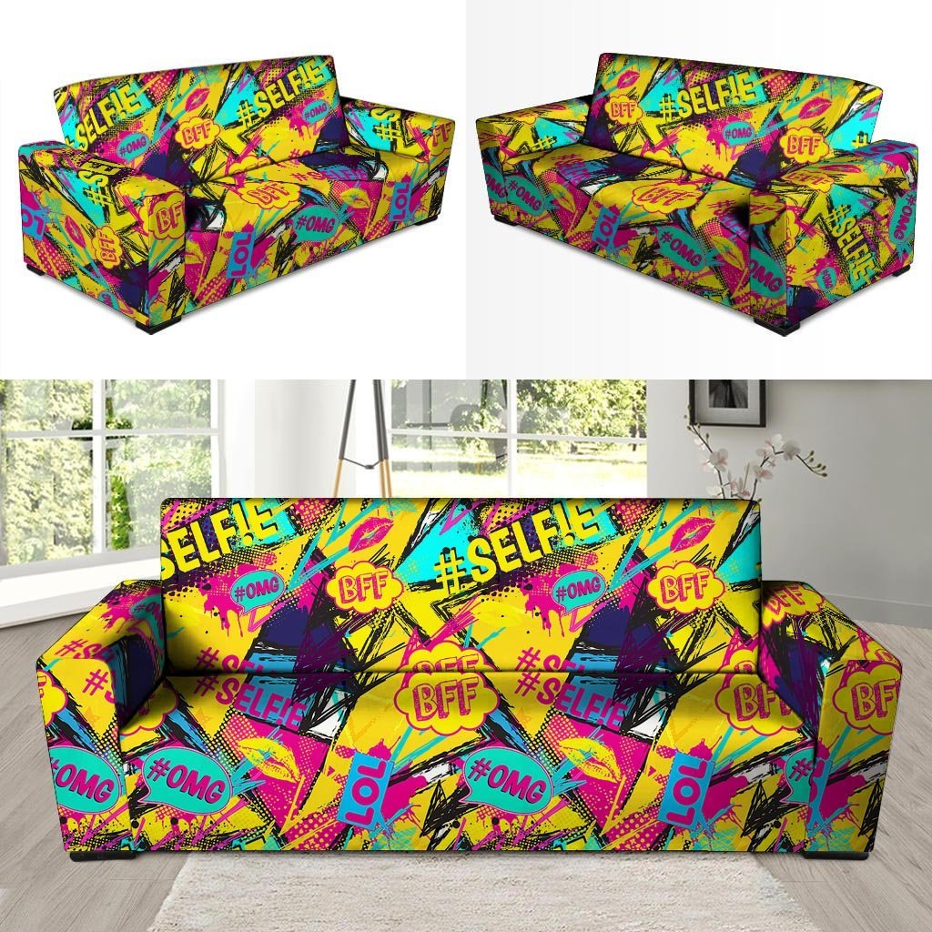 Abstract Comic Bubble Graffiti Print Sofa Cover-grizzshop