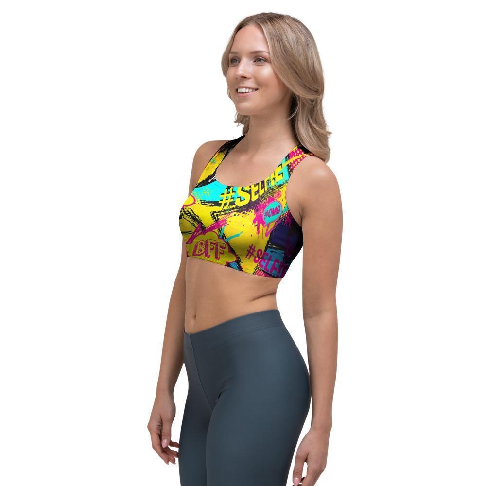 Abstract Comic Bubble Graffiti Print Sports Bra-grizzshop