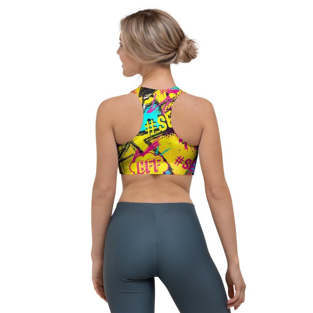 Abstract Comic Bubble Graffiti Print Sports Bra-grizzshop