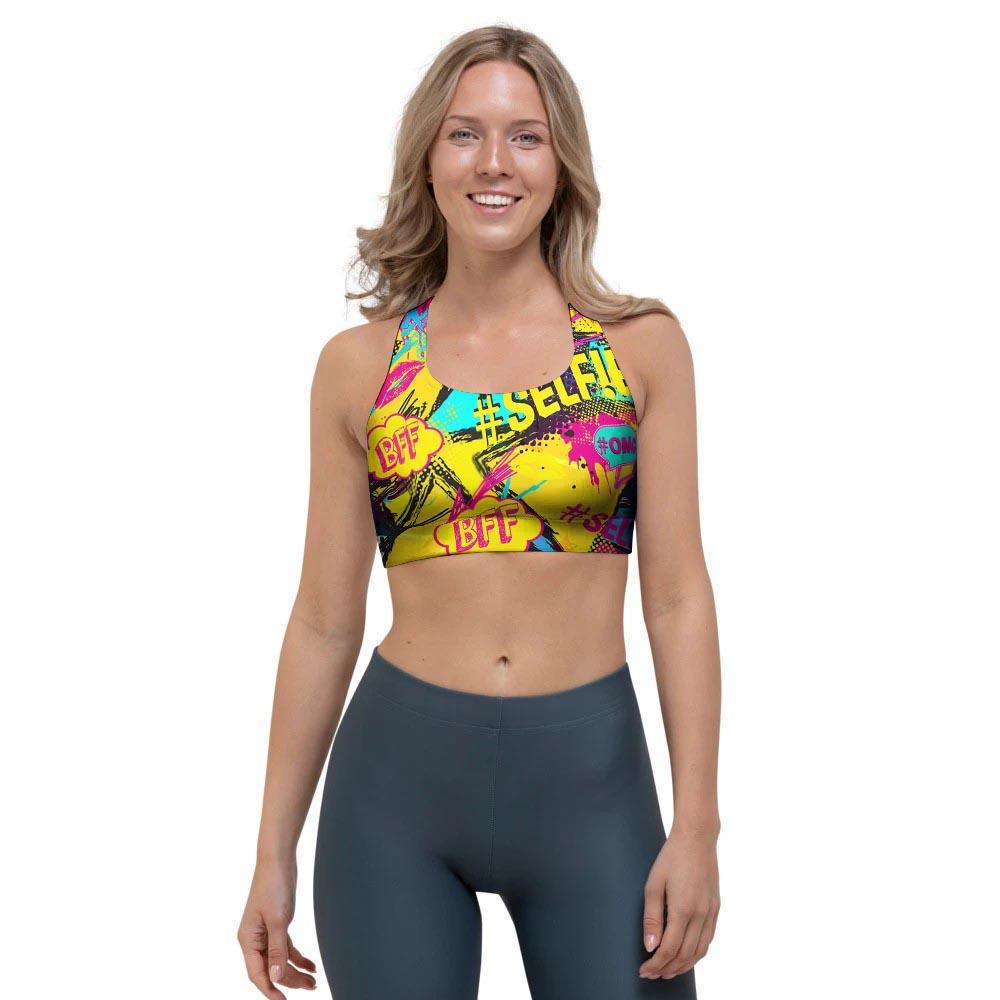 Abstract Comic Bubble Graffiti Print Sports Bra-grizzshop