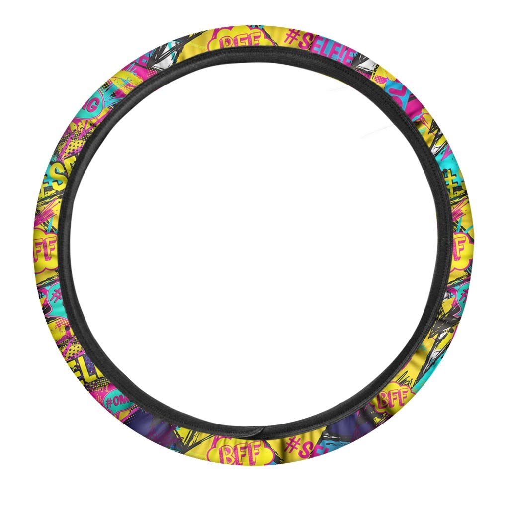 Abstract Comic Bubble Graffiti Print Steering Wheel Cover-grizzshop